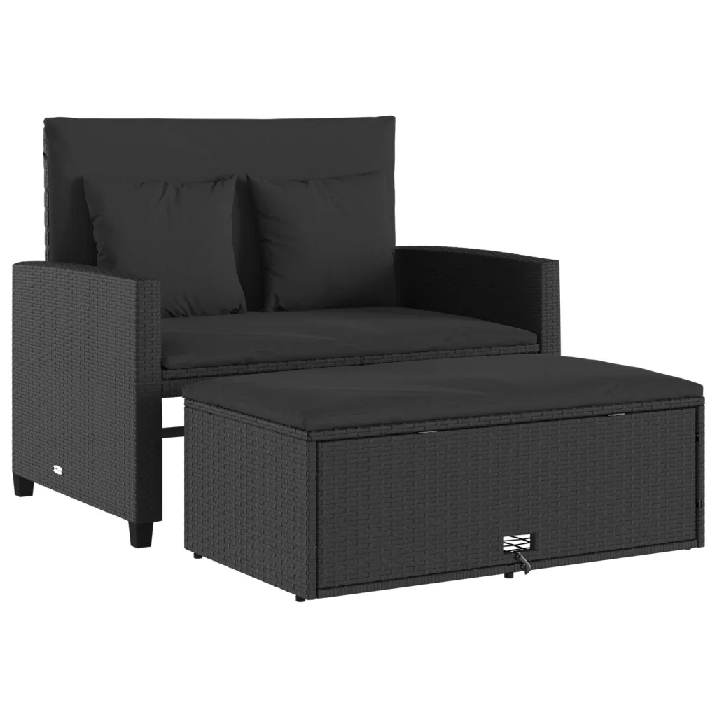 Divano da Giardino con Cuscini a 2 Posti Nero in Polyrattancod mxl 112104