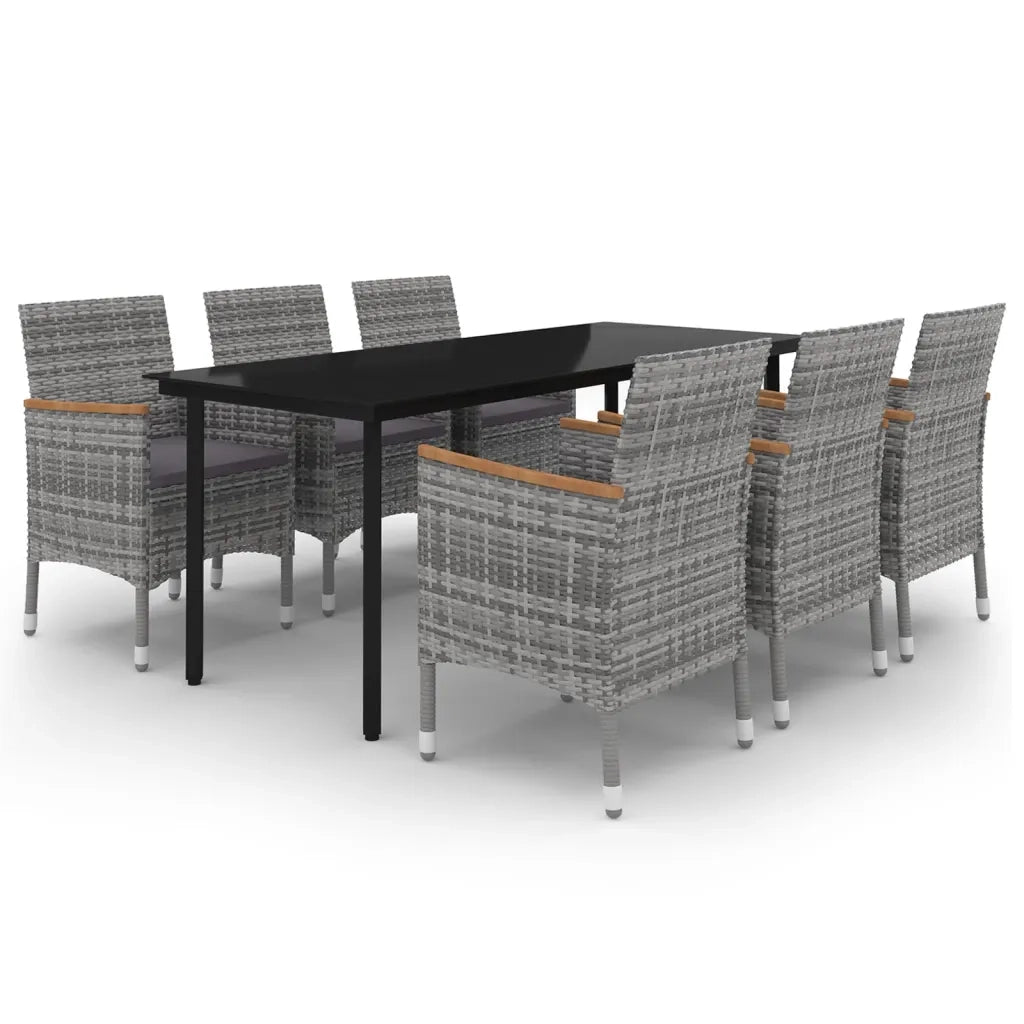 Set da Pranzo da Giardino con Cuscini 7 pz Polyrattan e Vetro cod mxl 71973