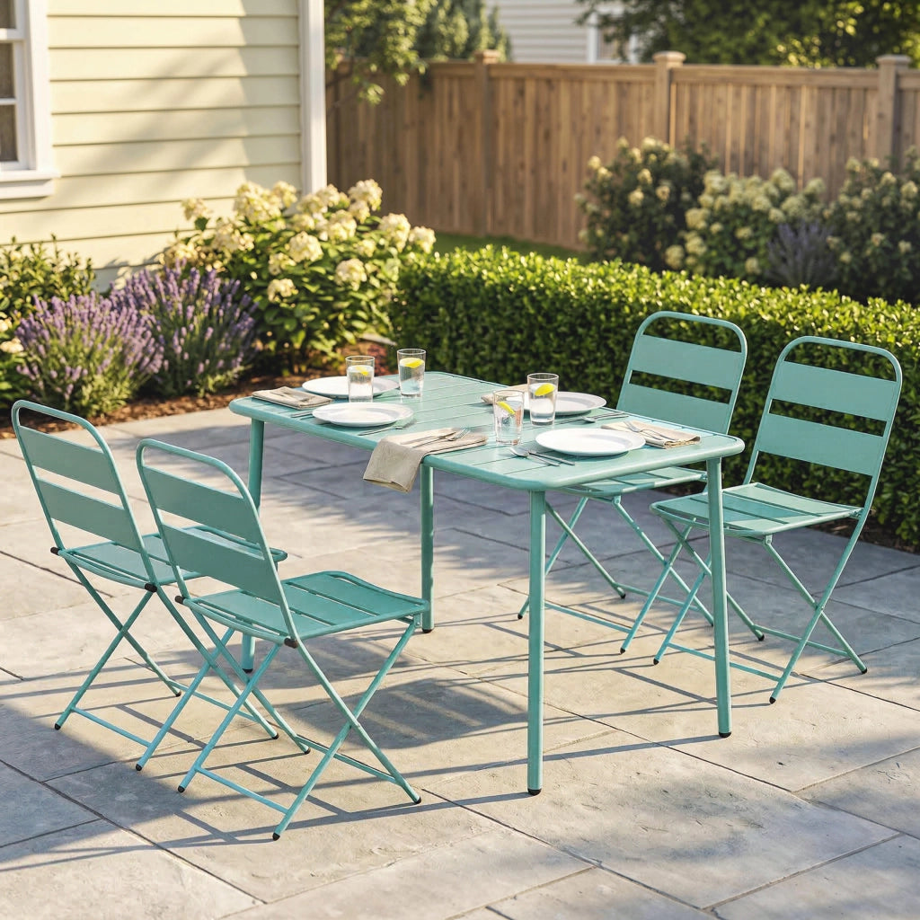 Set Giardino 5 Pezzi Tavolo Pranzo Sedie Pieghevoli ¨C zephmum ¨C Verde Legno