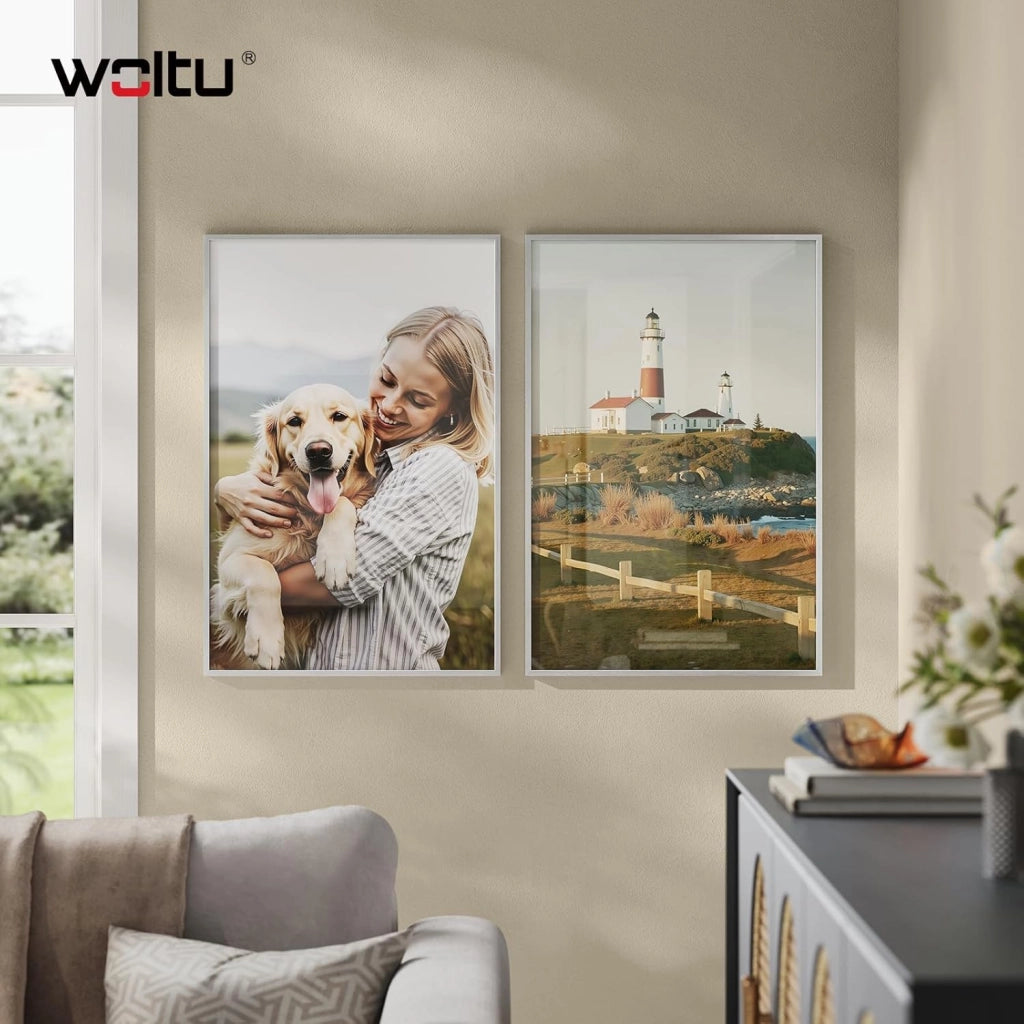 Cornice per Foto 50x70 cm, Set da 5, Portafoto Argento con Passepartout, Telaio in Alluminio, Orizzontale o Verticale, da Parete o Tavolo, per Certificati, Poster, Biglietti