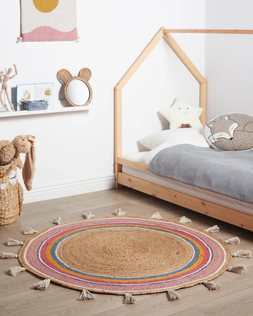 Tappeto per bambini in iuta multicolore ø 120 cm rotondo cameretta camera da letto