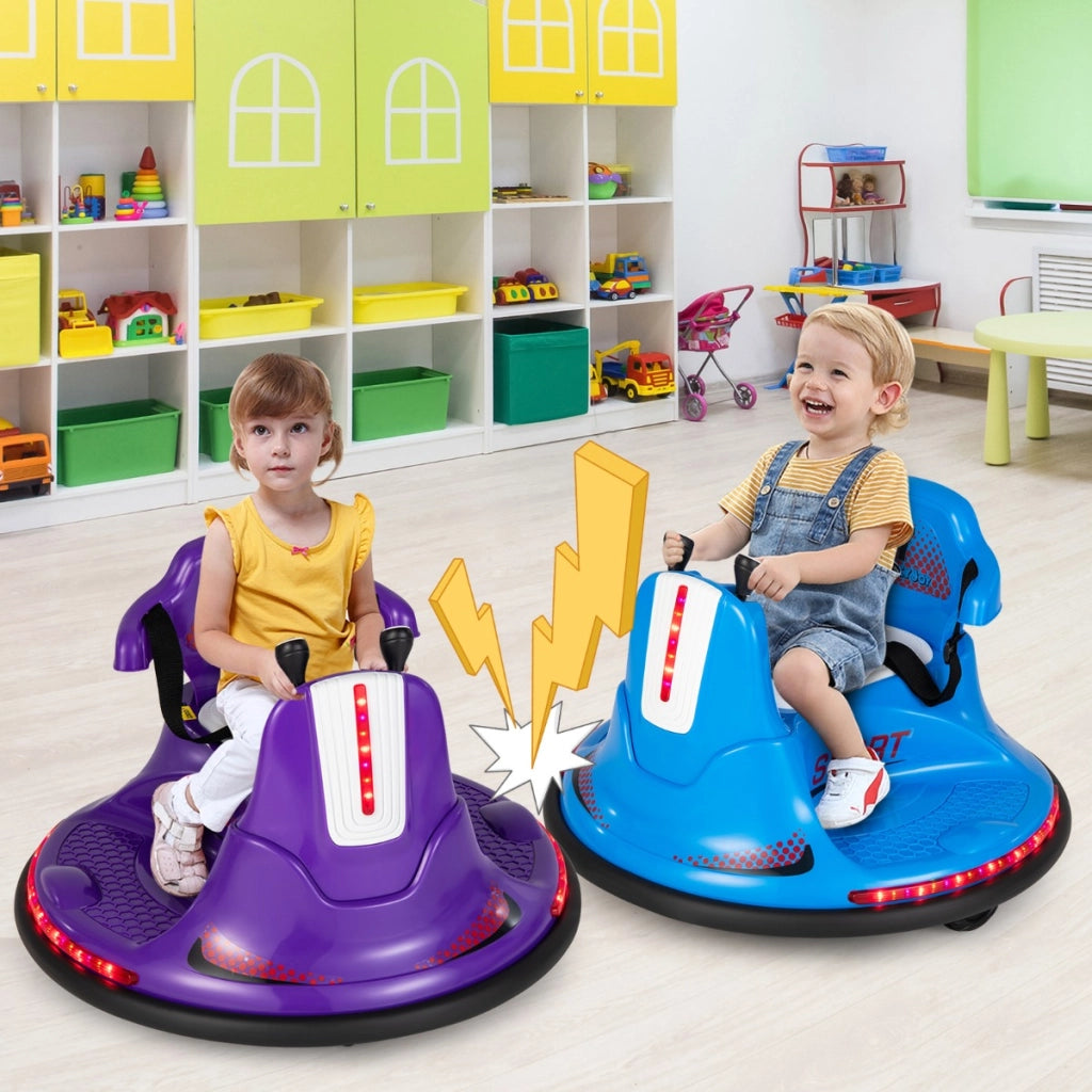 Autoscontro elettrico a batteria con doppio joystick telecomando luci a LED, Autoscontro per bambini Viola