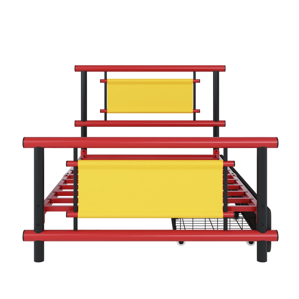 DESMIU Letto per bambini 90 × 200 cm con 2 cassetti, senza materasso, in metallo, rosso, per camera bambini