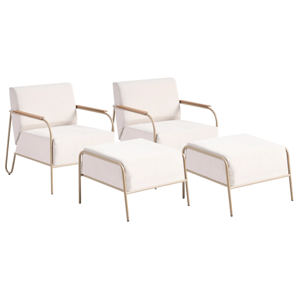 Set di 2 sedie da giardino beige con cuscini imbottiti schienale struttura in metallo e poggiapiedi Design moderno per esterni