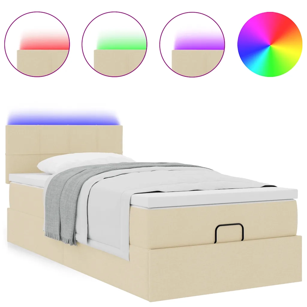 Pouf Letto con Materasso Crema 100x200 cm in Tessuto 3312289