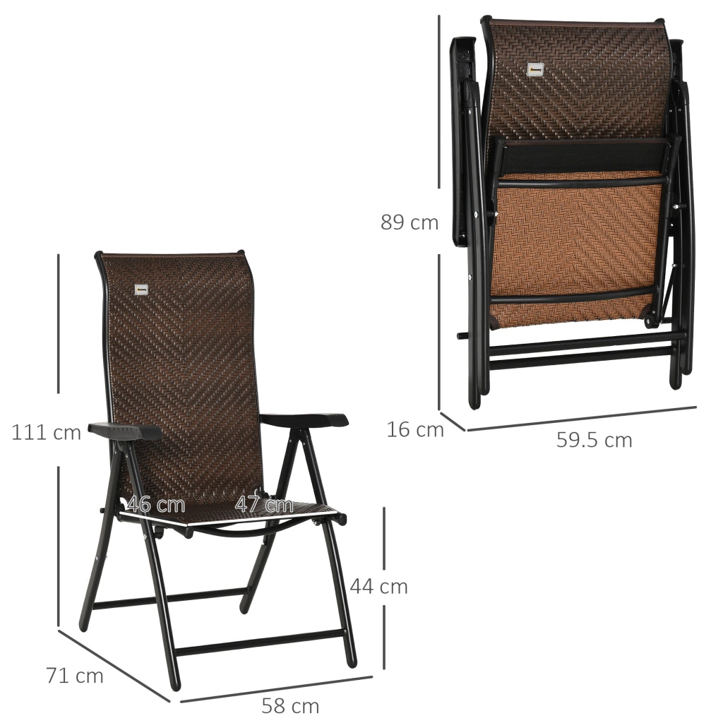Sedia da giardino pieghevole in polyrattan con schienale regolabile ¨C zephmum ¨C marrone+nero 58x71x111cm
