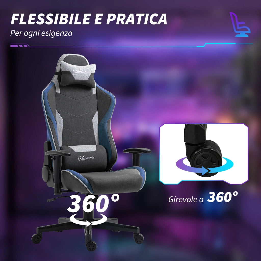 Sedia da Gaming 66x53x128-138 cm Reclinabile a 150°  Blu