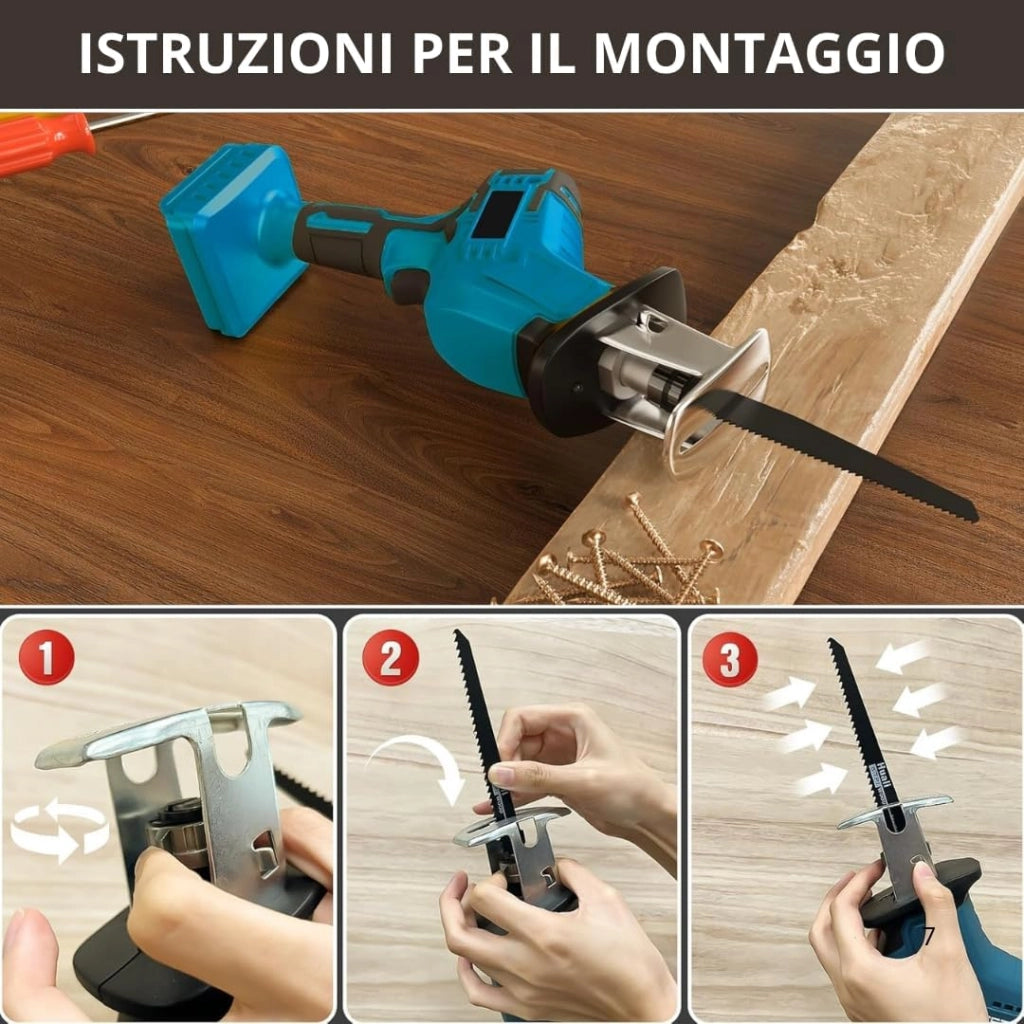 Sega a Gattuccio a Batteria 210W con 2 Batterie da 48V, Motore Brushless a 2 Velocità - Velocità Variabile 0-3000 SPM, Include 2 Batterie da 2Ah, Caricabatterie e 4 Lame per Taglio