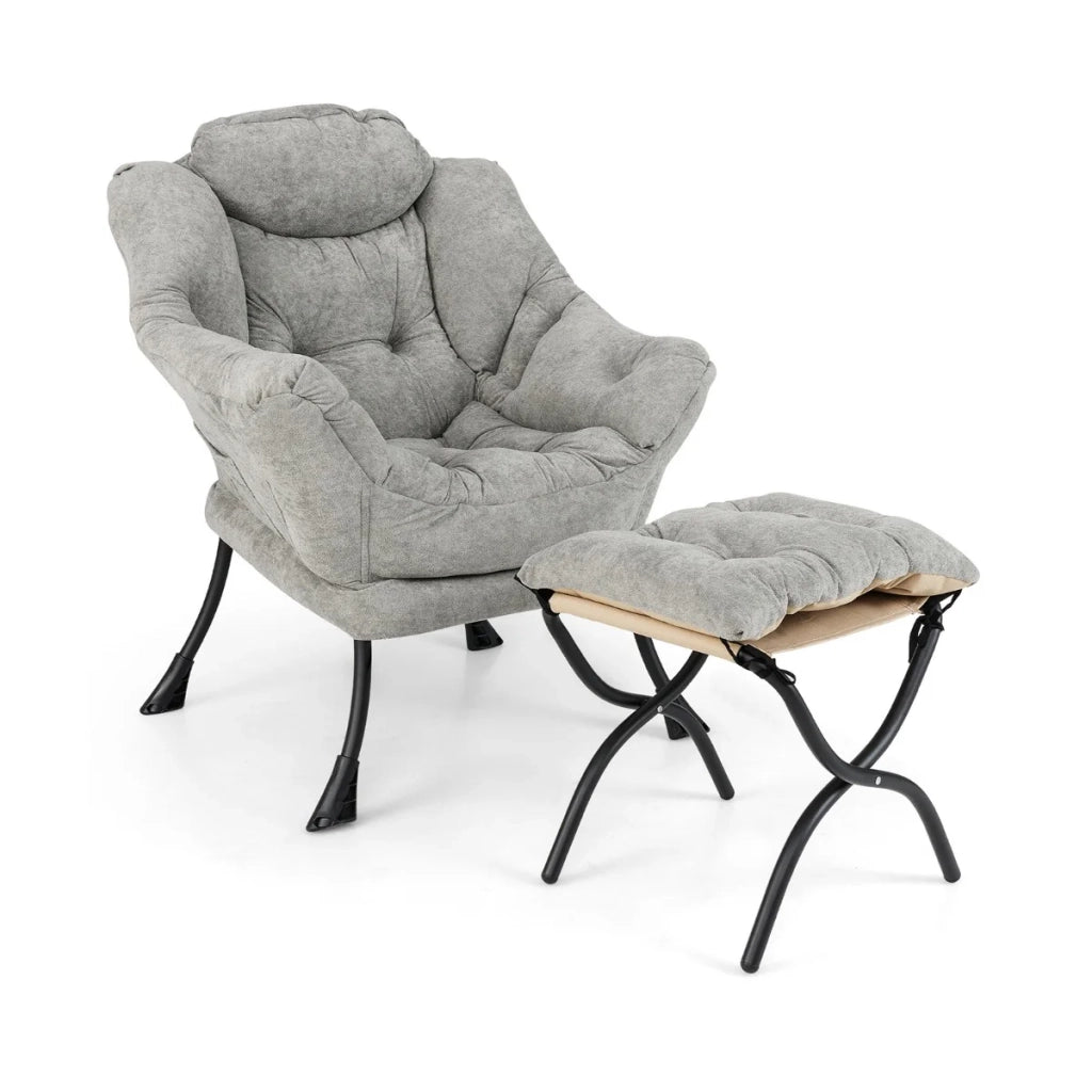 Poltrona relax con pouf 81 x 77 x 96 cm comfort assoluto e pratico contenitore stile moderno tessuto sherpa grigio 20_0012101