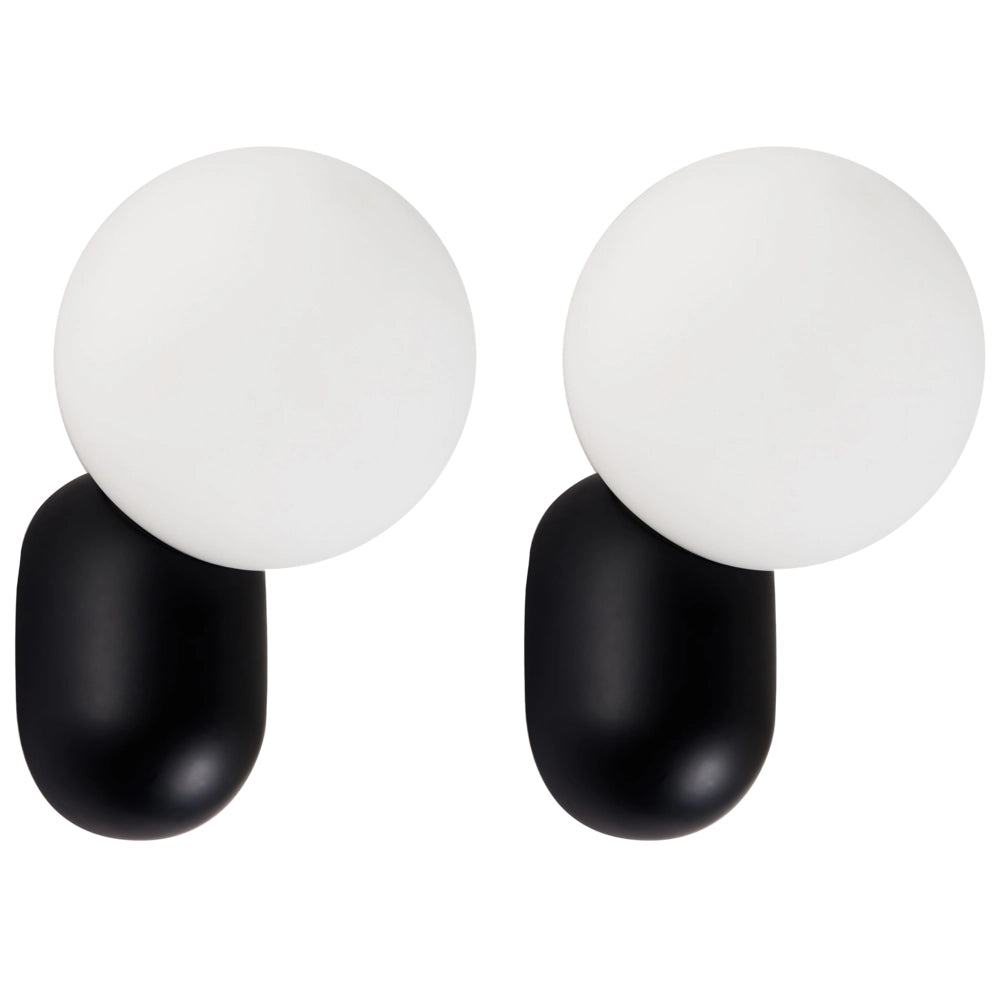 Set di 2 lampade da parete a forma di globo in vetro opalino nero stile vintage