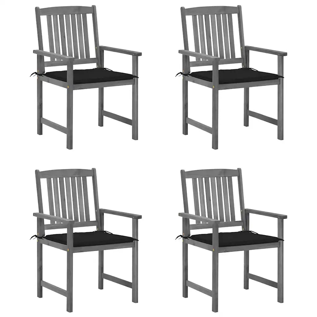 Sedie da Giardino con Cuscini 4 pz in Massello di Acacia Grigio cod mxl 7909