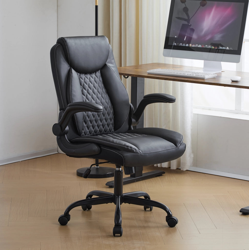 POLTRONA da ufficio ergonomica con supporto lombare Similpelle Nera