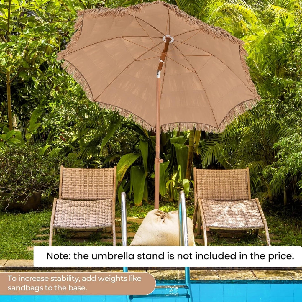 Ombrellone in stile hawaiano, 218 cm di altezza, con borsa per il trasporto e piede pieghevole, ombrellone esotico in paglia simulata di riso pieghevole per giardino, balcone, senza Base