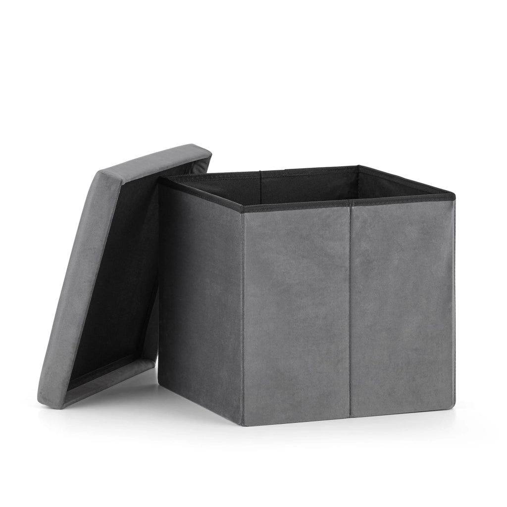 Pouf pieghevole VALORA con contenitore - Velluto grigio 30x30x30cm