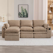 DIVANO modulare 3 posti 263x167x85 cm in corduroy khaki con pouf