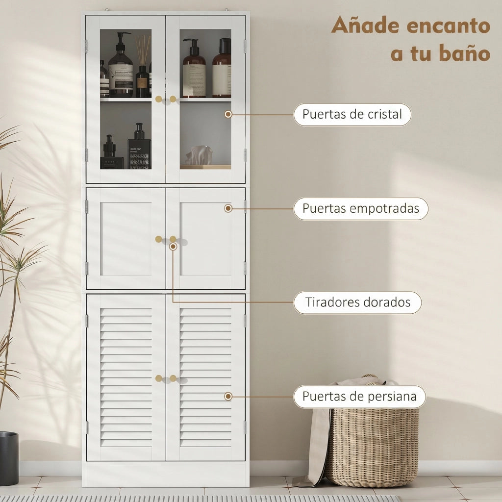 Colonna Bagno Stretto con Ante Vetro e Ripiani Regolabili ¨C Minimal ¨C 60x30x170 Bianco