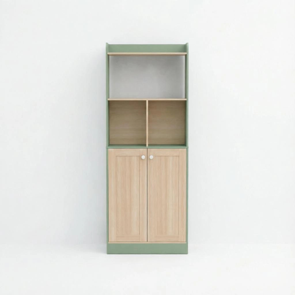 Libreria con anta e vani aperti, con dispositivo antiribaltamento, per soggiorno, in MDF e truciolare, verde, 60 × 30 × 161,2 cm