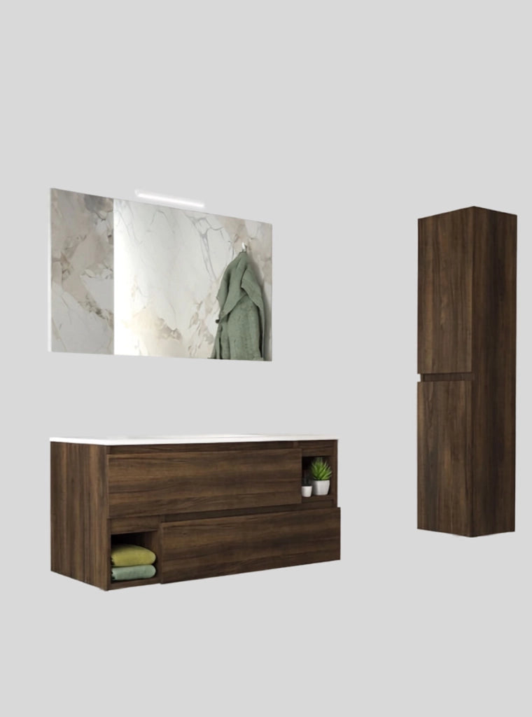 Mobile da Bagno Sospeso con Lavabo 100 cm e Specchio Dany Noce Scuro