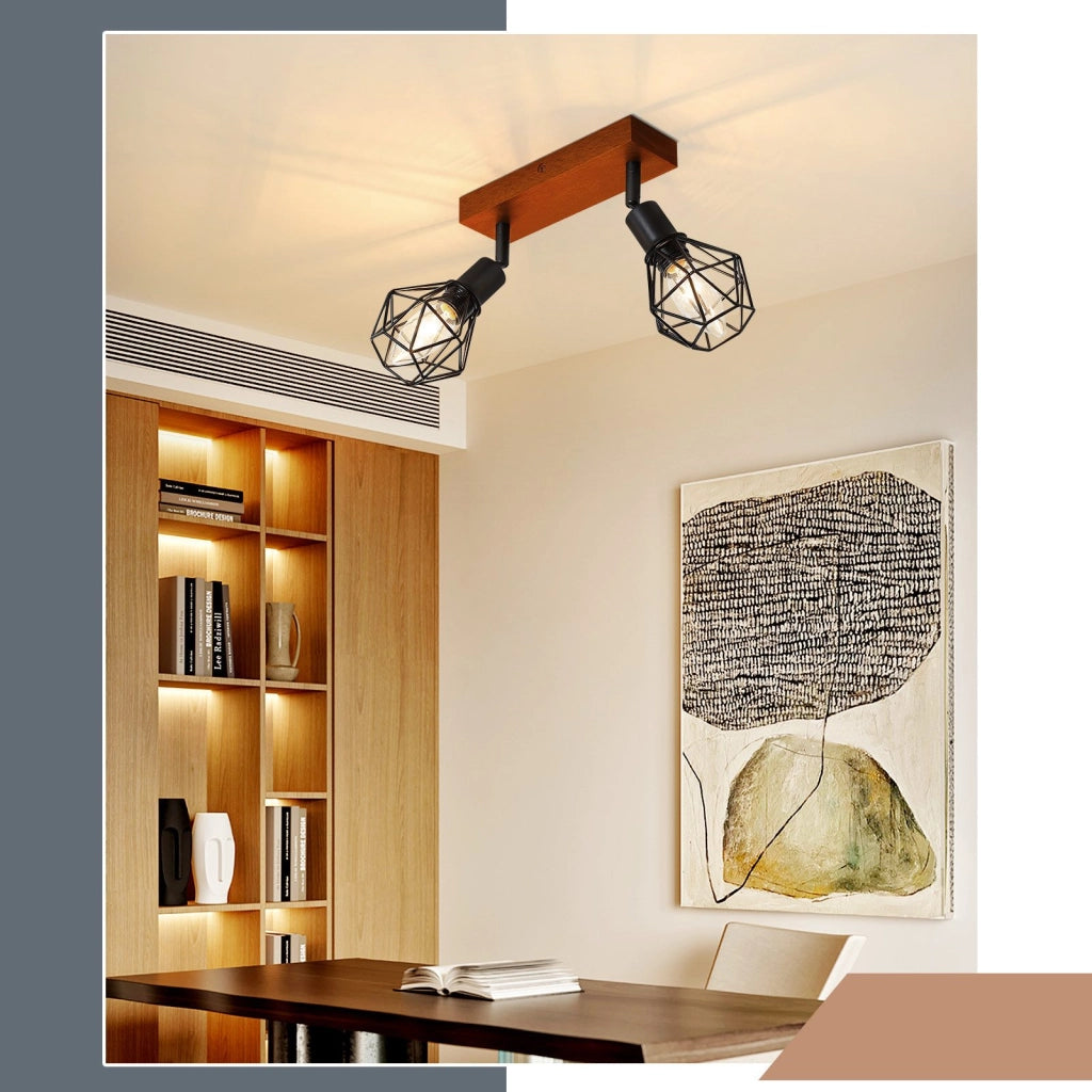 ZMH Faretto da soffitto neri 2 luci legno E14 vintage per soggiorno