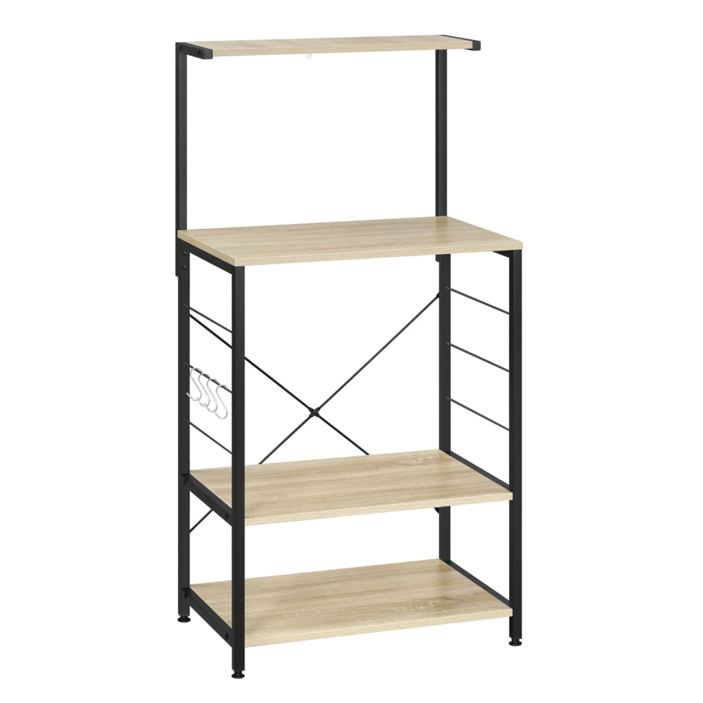 Scaffale da cucina per microonde 4 ripiani rovere chiaro e nero