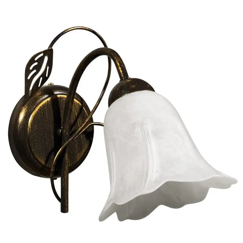 Applique Teresa 1 luce E14 marrone/oro con vetro spugnato bianco