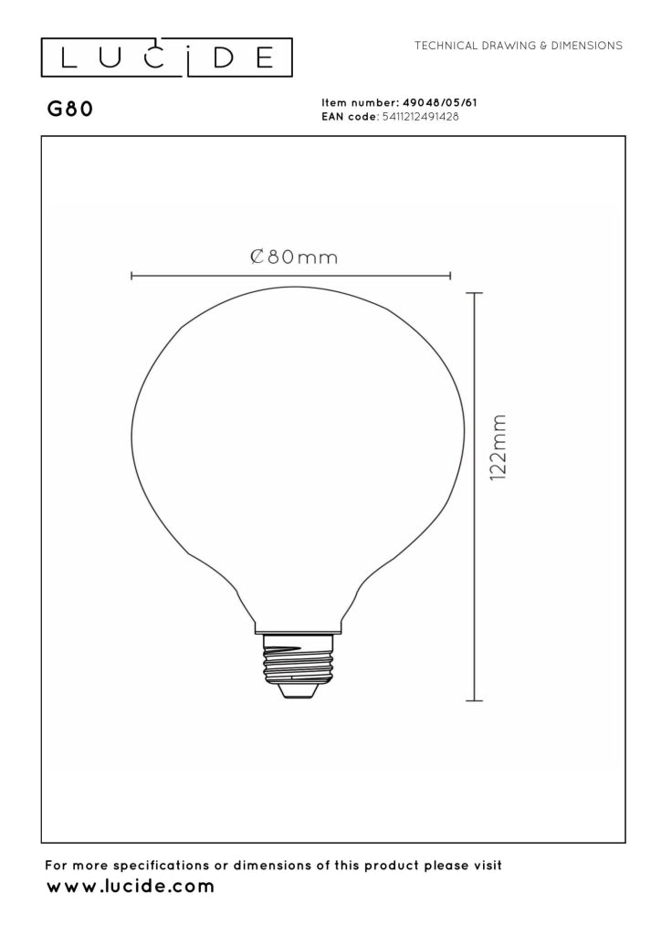 Lampadina LED filament E27 sfera opale 5W 2700K Lucide