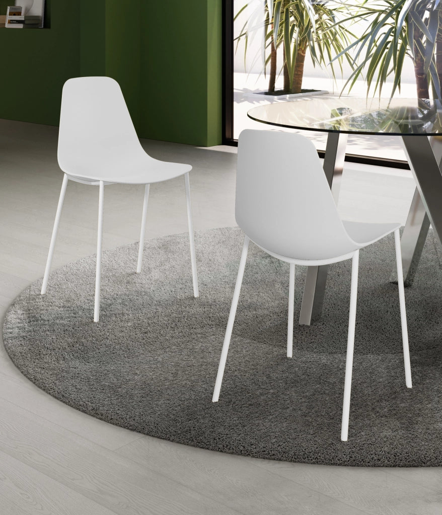 Sedia Frida Design Moderno in Polipropilene con Gambe in Metallo - Seduta Ergonomica per Arredo Interni Casa Ufficio - Colore Bianco