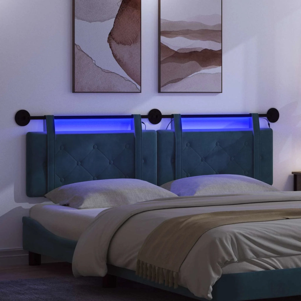 Testiera sospesa Con luce LED Blu Velluto