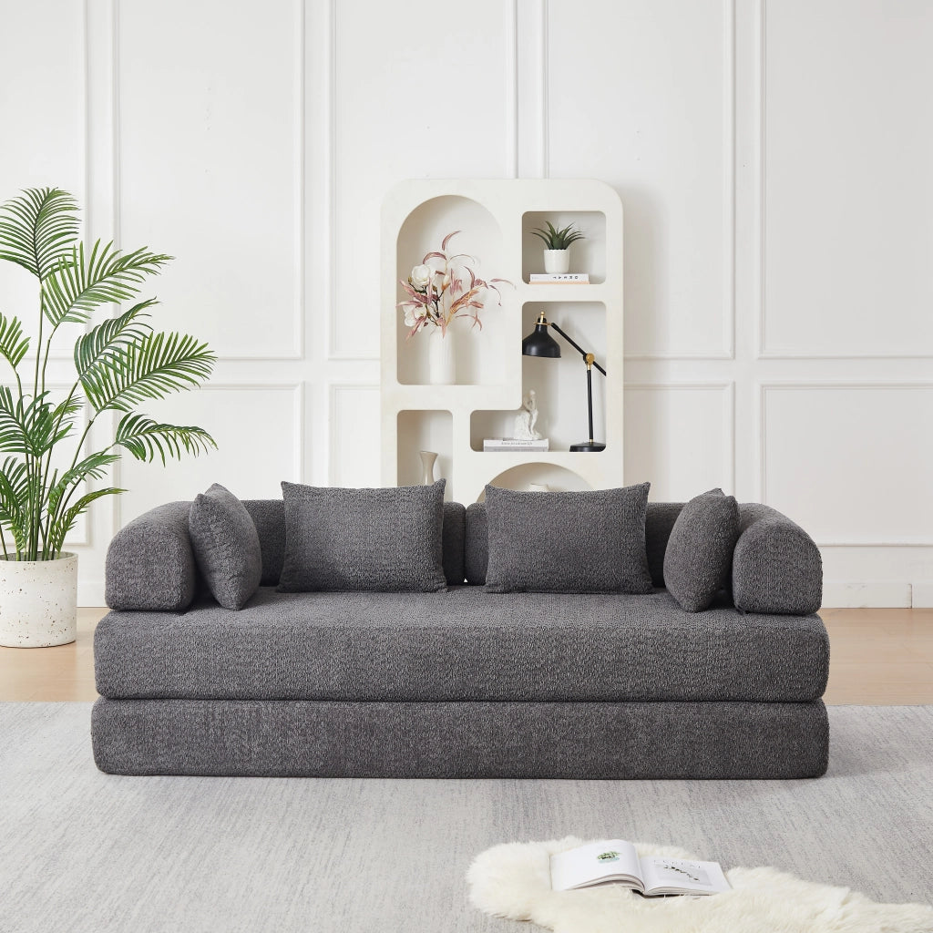 Divano letto modulare 4 in 1 con schienale regolabile in ciniglia grigio