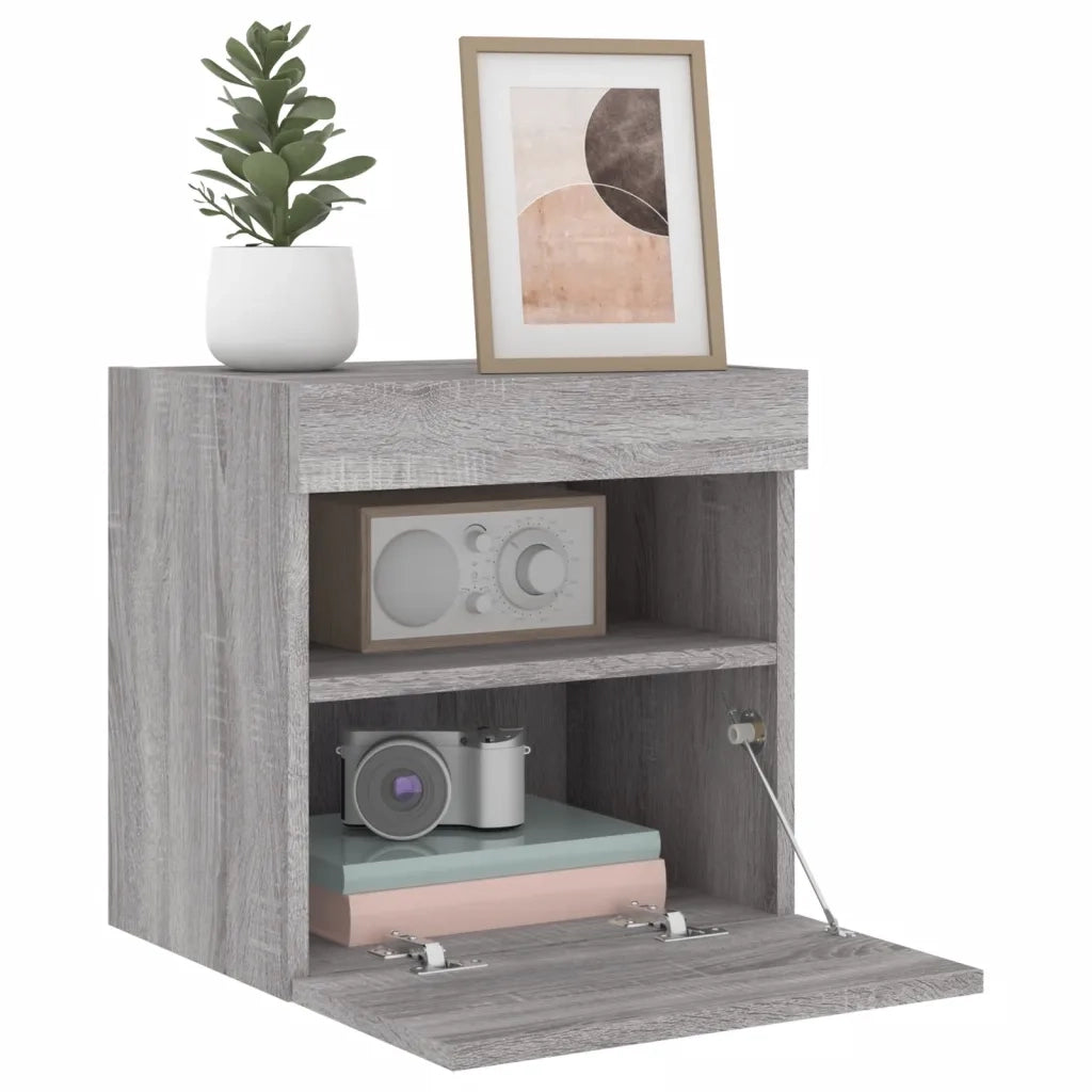 Mobile TV a Parete con Luci LED Grigio Sonoma 40x30x40 cm 837179