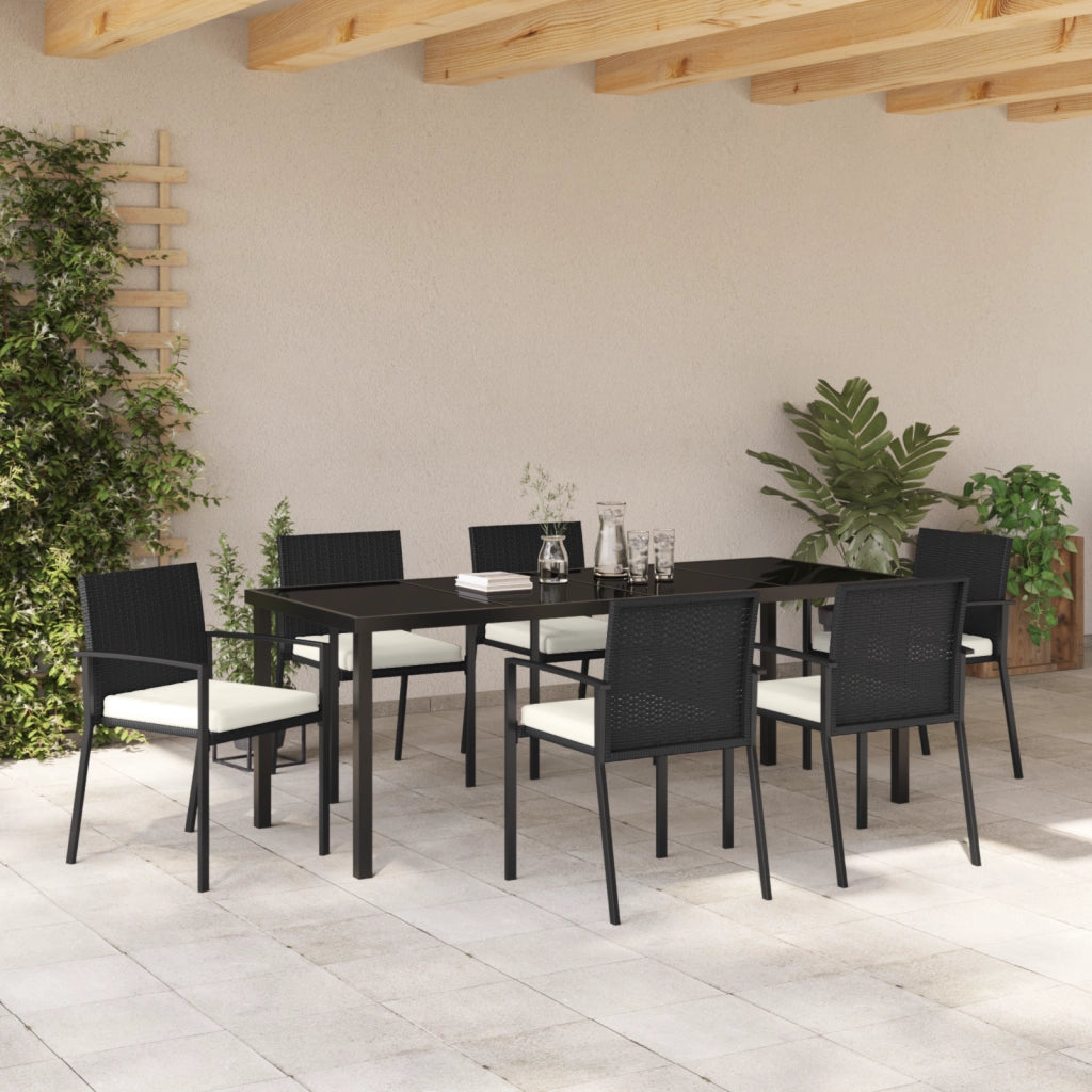 Set da pranzo per giardino 7 pezzi Rattan Nero