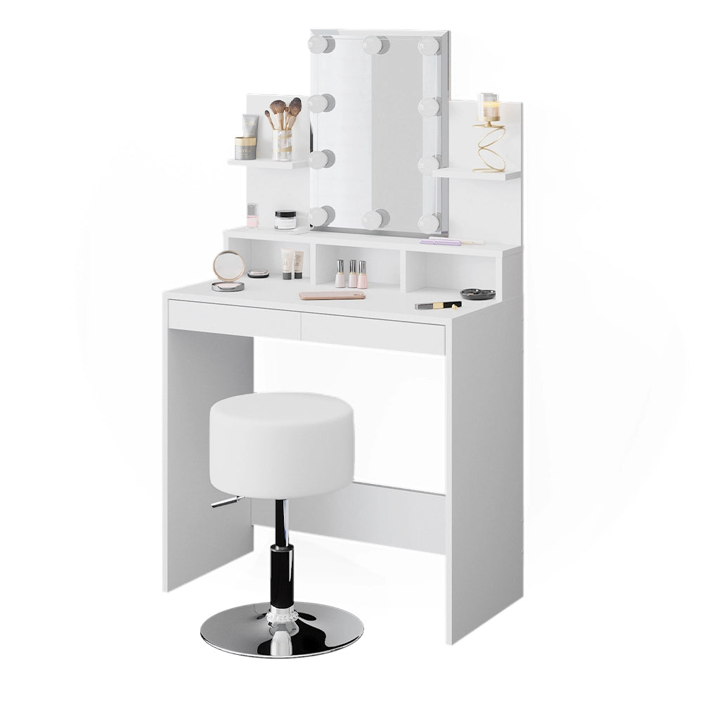 Vicco Tavolo da toeletta Bianco 80 cm con illuminazione LED e sgabello