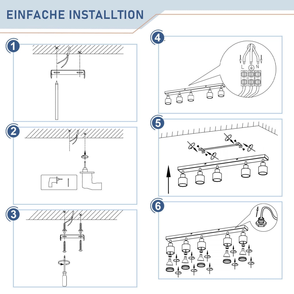 ZMH Faretto da soffitto neri 5 luci GU10 metallo orientabili moderni per camera letto sala pranzo senza lampadina