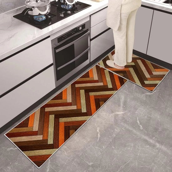 Tapijti per cucina, 2 pezzi, vintage, anti-slip, lavabile, pantofole per cucina, lunghezza 40 x 60 + 40 x