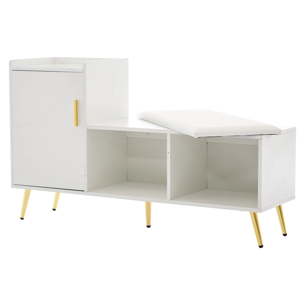 Scarpiera con panca e 3 ripiani regolabili, anta lucida bianca, per ingresso e corridoio, 120 × 35 × 71,5 cm