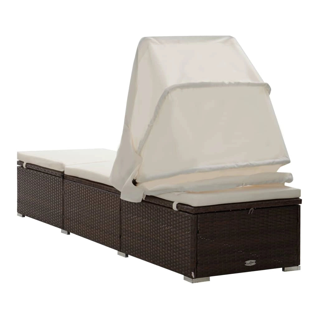Lettino prendisole sedia a sdraio lettino prendisole letto da giardino mobili da esterno per patio con baldacchino e cuscino resina intrecciata marrone 02_0012274