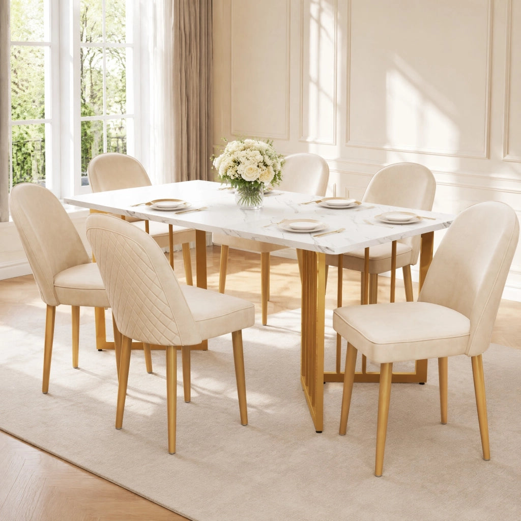 Sedia da pranzo in velluto, sedia con schienale ergonomico e gambe in metallo, Beige