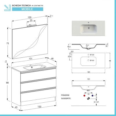 Mobile bagno 100 cm grigio cemento con specchio e lavabo incluso Master