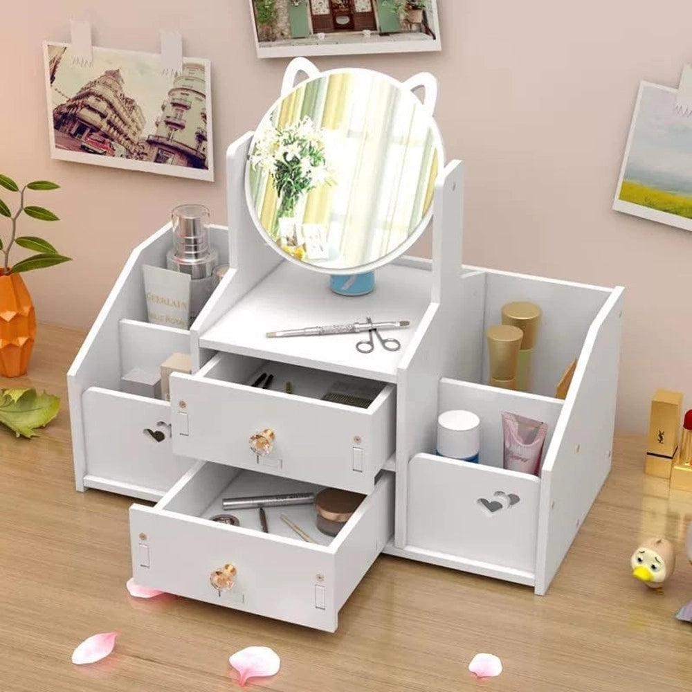 Trade Shop - Organizer Trucchi Multifunzione Con Specchio Cassetti Per Cosmetici Toeletta Bagno Camera -