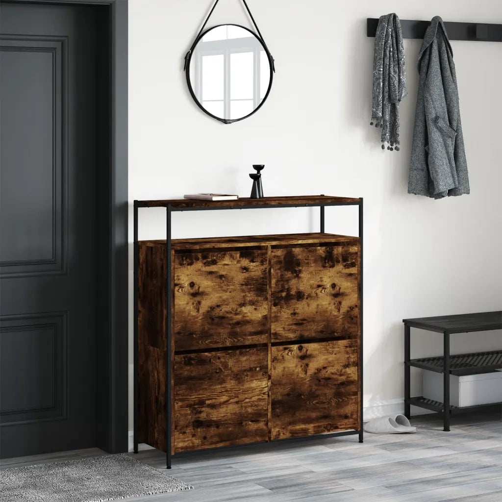 Scarpiera | Mobile per scarpe con 4 Cassetti Ribaltabili Rovere Fumo 100x34x112 cm