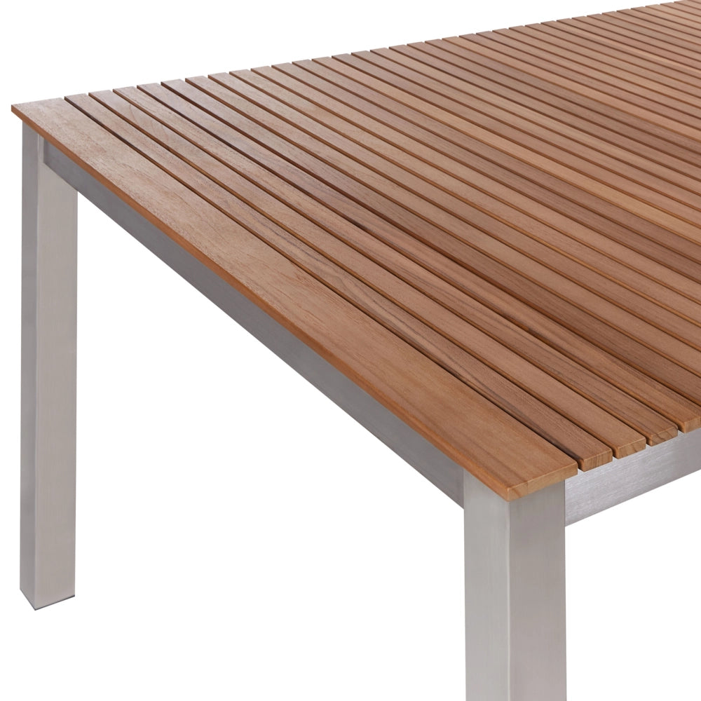 Set da pranzo da giardino in legno di teak struttura in metallo 6 posti 200 x 90 cm a doghe design moderno industriale per esterni