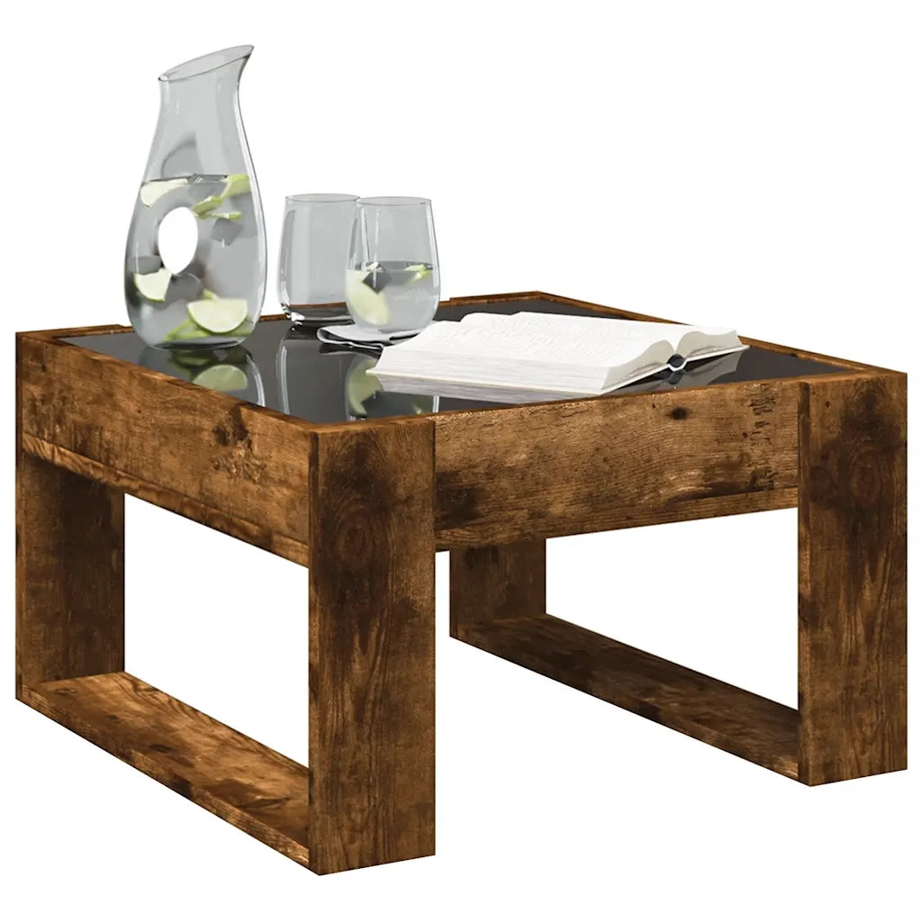 Tavolino da Salotto con LED Infinity-Tavolino da soggiorno Rovere Fumo 50x53x30 cm