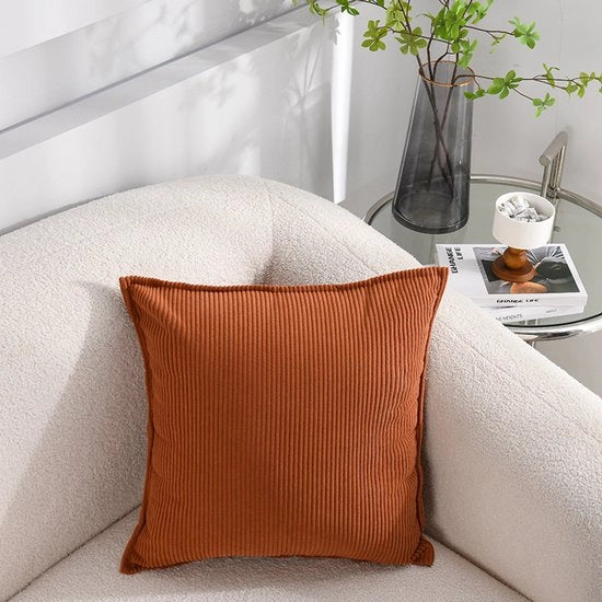 Set di 2 cuscini corduroy morbidi - cuscini a quadrato con strisce - copri cuscini decorativi - per divano, auto, terrazzo, camera da letto, salotto - 50x50cm - Arancione