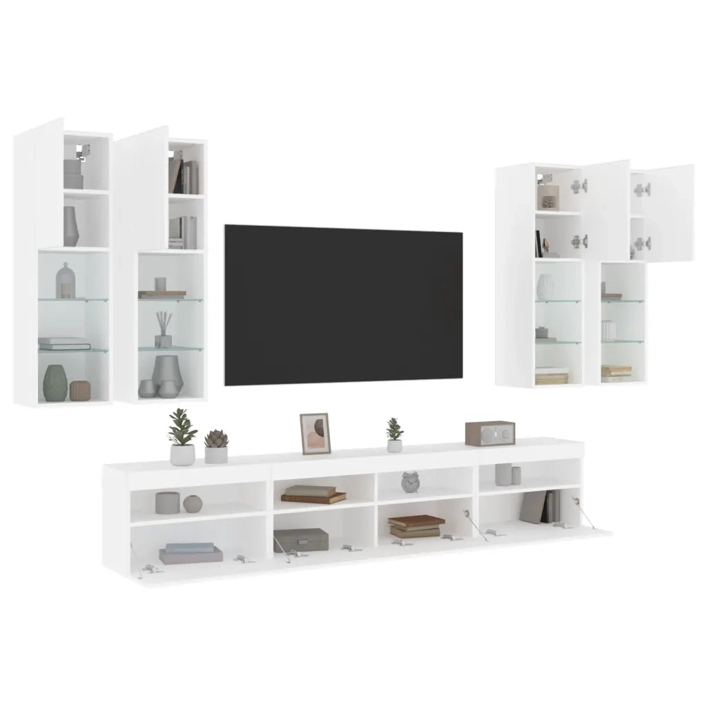 Set Mobili TV a Muro 7 pz con Luci LED Bianco 3216771