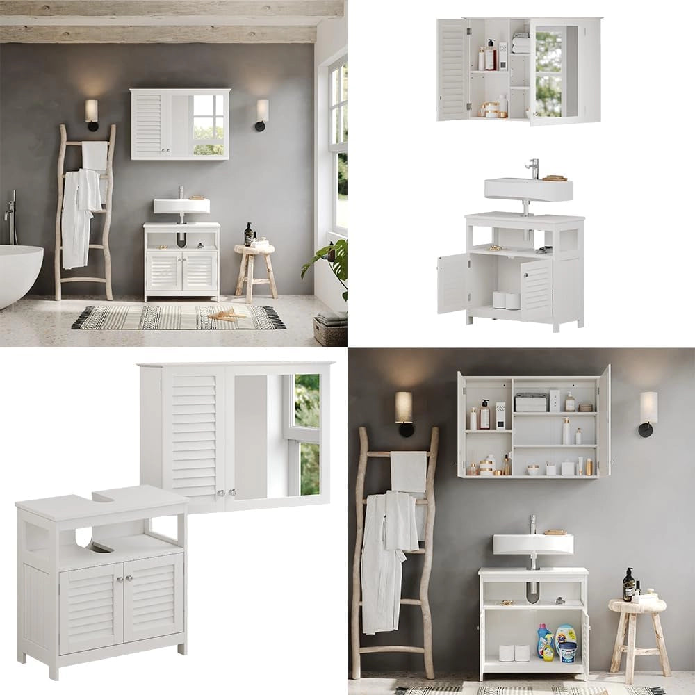 Set di mobili da bagno Riad, Bianco, 60 cm, composto da specchio da bagno e mobile sottolavabo