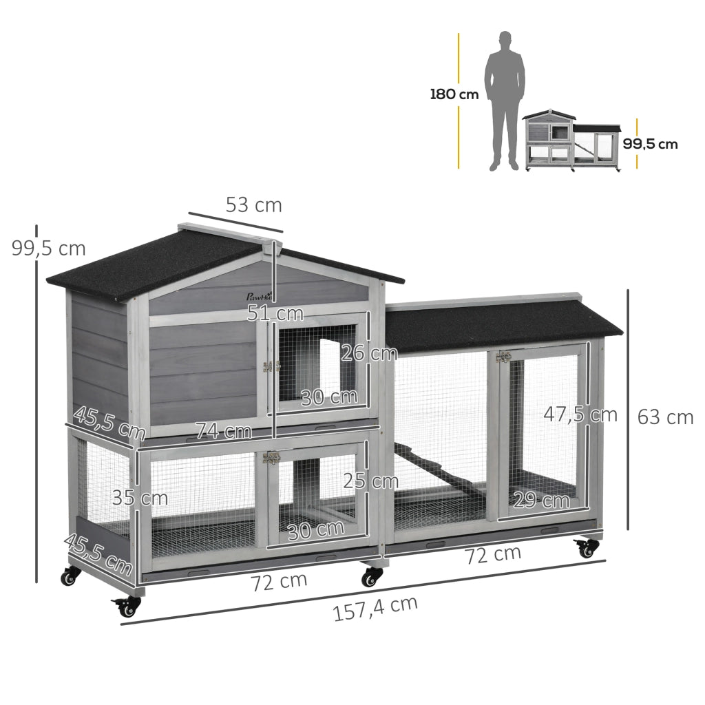 Gabbia per conigli a 2 piani con ruote ¨C zephmum ¨C 157,4x53x99,5 cm grigio