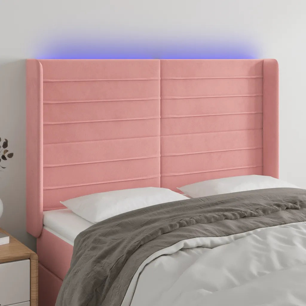 Testiera | Testata a LED rosa 147x16x118/128 cm in Velluto