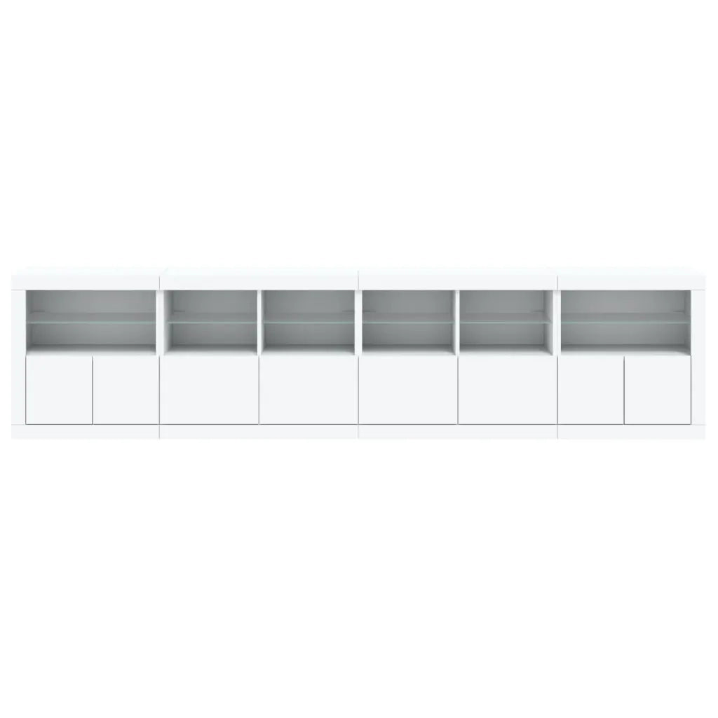 Credenza con Luci LED-Buffet-Armadio da cucina Bianca 283x37x67 cm