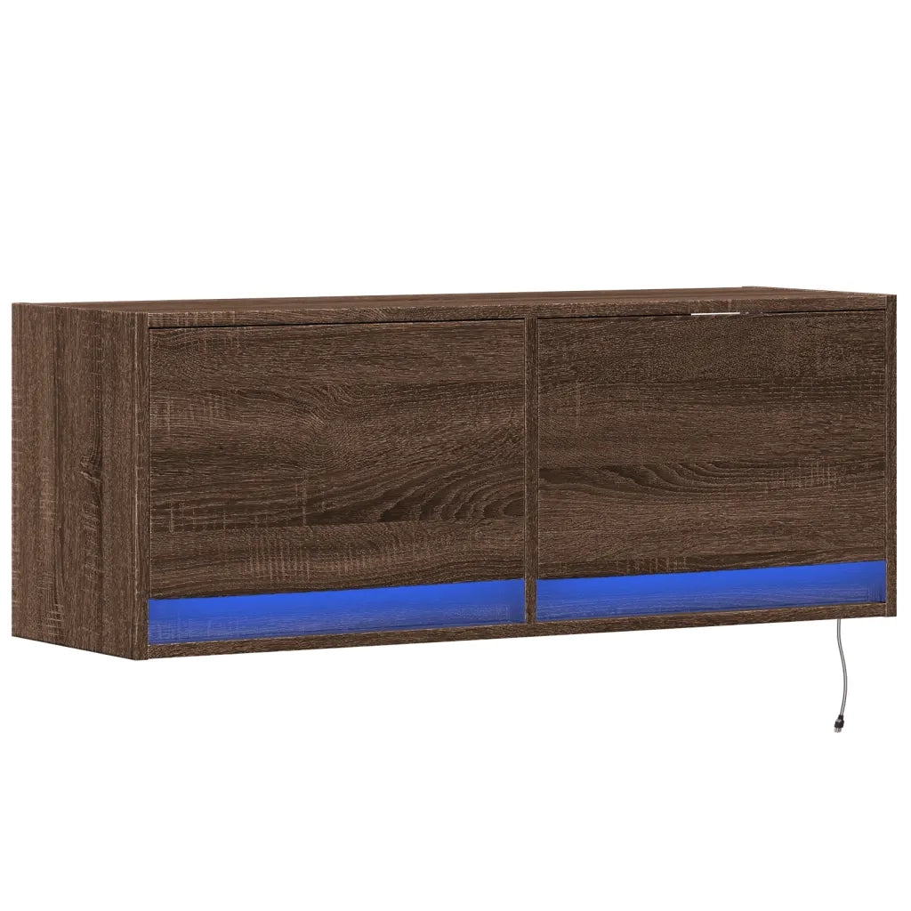 Mobile TV a Parete con Luci LED Rovere Marrone 100x31x35 cm 852368