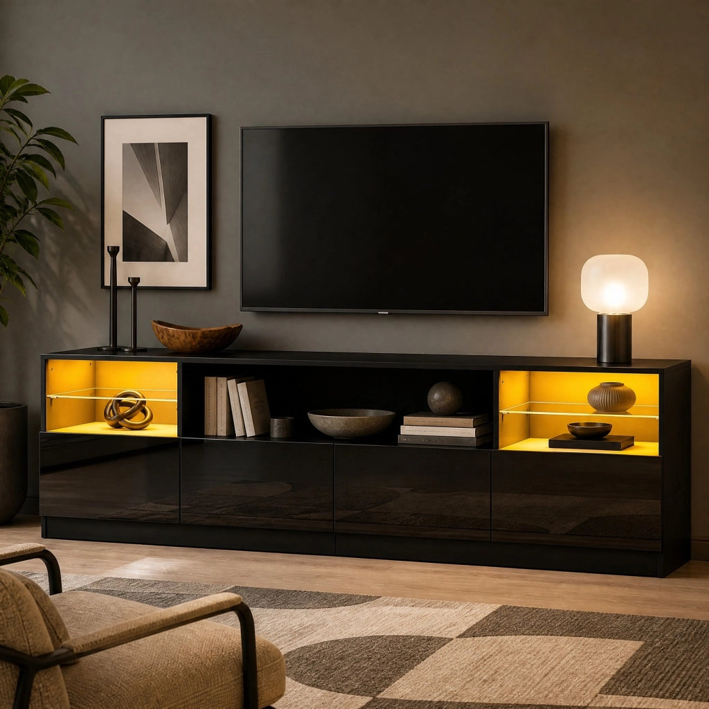 MOBILE TV LED 180 x 35 x 60 cm Nero Lucido in Truciolare